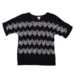2/$18 SALE! Chicos Open Knit Sweater Womens M Chevron Black‎ Textured Oversized